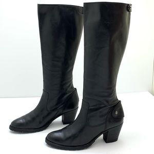 Frye Jackie Zip Tall Heeled Black Leather Boots
